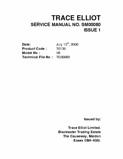 Trace Elliot V8 bass 400W amp service manual